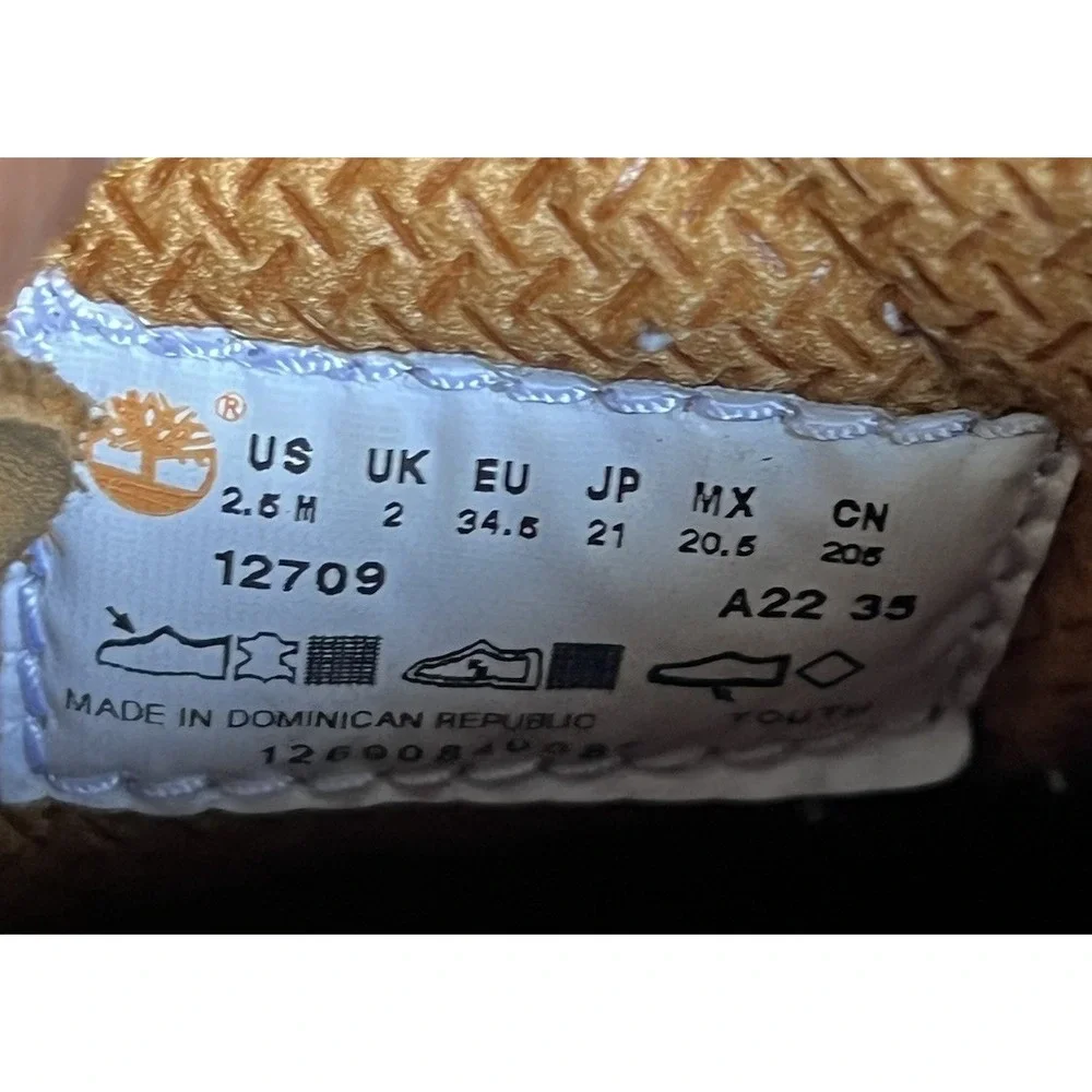Timberland Boots Youth Size 2.5 Premium Waterproof Wheat Nubuck Outdoor